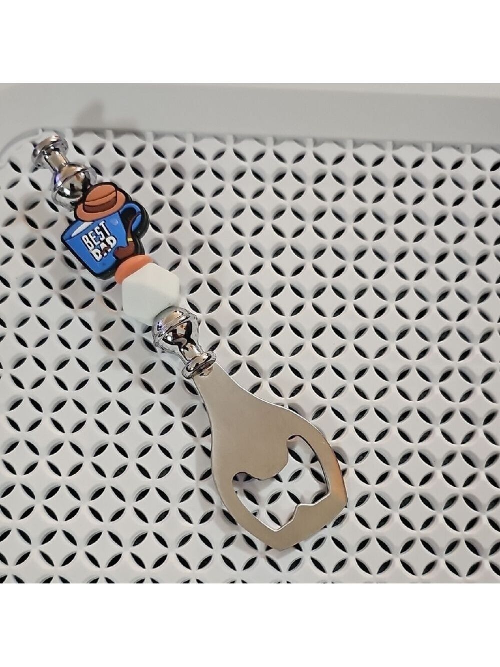 Silver and Blue Best Dad Beaded Bottle Opener